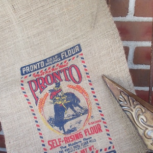 Vintage Cowboy Burlap Feed Sack: Pronto Flour Bag (14 x 25)