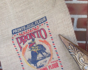 Vintage Cowboy Burlap Feed Sack: Pronto Flour Bag (14 x 25)