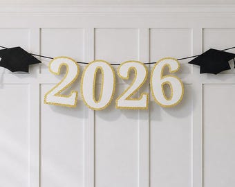 Graduation Banner, class of 2026 or 2027 with graduation caps and color options.