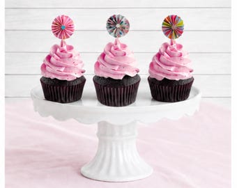 Glitter Party Pinwheel Cupcake Toppers: Whimsical Party Decorations
