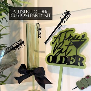 A Tini Bit Older Martini Party Decor Kit: Custom Wine Charms & Cake Topper