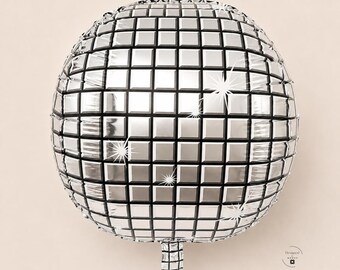 Disco Ball Balloon Party Supply Birthday Celebration Dance Event Retro Theme Seventies Mirror Sphere Silver Foil Mylar Inflatable Nineteen