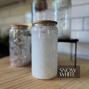 Vaso de vidrio para café helado blanco brillante de 16 oz con diseño de bola de nieve, perfecto para llevar, regalo para mamá o amante del café, bebida portátil divertida
