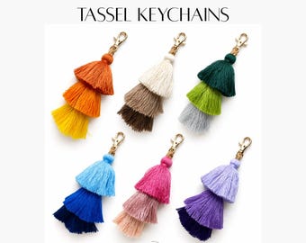Cotton Tassel Keychain Bag Charm Purse Accessory Backpack Zipper Pull Women Gift Birthday Stocking Stuffer Teacher Appreciation Tote Accent