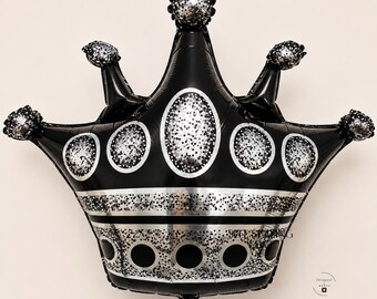 Crown Birthday Balloon Princess Party Photo Backdrop Giant Inflatable Black Silver Glitter Celebration Milestone Gift Royal Theme Baby