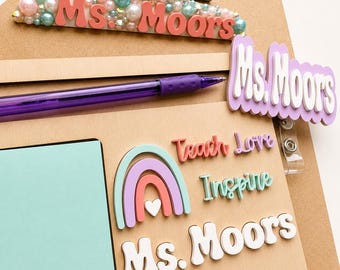 Personalized Teacher Badge Reel Clipboard Keychain Set – Back to School Desk Accessories