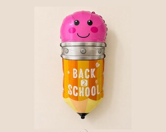 Giant Pencil Balloon: Smiling Face Back to School Celebration Mylar Novelty Shape