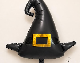 Witch Hat Balloon Party Decoration Photo Booth Prop Accessory Black Foil Mylar Inflatable Air Novelty Spooky Theme Birthday Event Supply