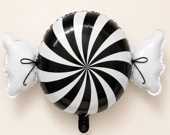 Peppermint Candy Balloon Party Centerpiece Birthday Celebration Sweet Sixteen Halloween Theme Black White Swirl Design Mylar Foil Inflatable