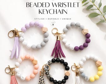 Beaded Wristlet Keychain Bracelet Key Holder Wrist Strap Handsfree Shopping Accessory Mom Gift Teacher Appreciation Gifts Women Everyday