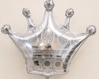 Silver Crown Balloon Birthday Party Princess Theme Baby Shower Photo Booth Prop Giant Foil Helium Centerpiece Display Royal Celebration