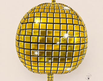 Disco Ball Balloon Party Decoration Birthday Celebration Gold Foil Dance Theme Retro Style Mirrored Sphere New Year Metallic Seventies
