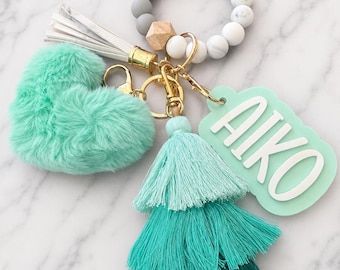 Backpack Keychain Gift Personalized Name Tag Holder Acrylic Charm Bracelet Key Ring Holder Wrist Strap Women Accessory Marble Pattern