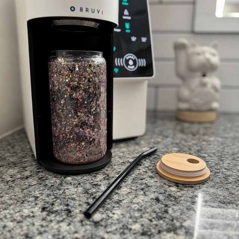 Glass Tumbler 16oz Portable Glass Glitter TO GO Cup with bent glass straw
