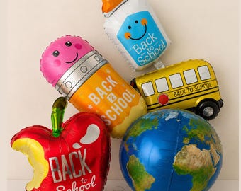 Back to School Bus Balloon Yellow Foil Mylar Shaped Inflatable Party Classroom Celebration First Day Kindergarten Student Teacher