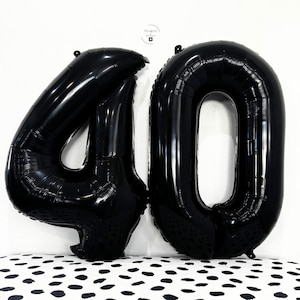 40th Birthday Black Number Balloons | 34 Inch Foil Decor Set
