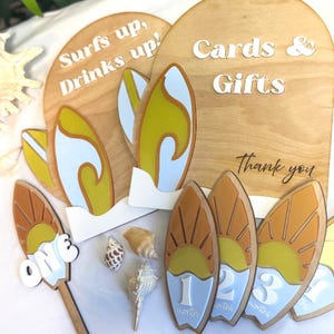Surf Birthday Party Decorations Beach Theme Party Decor Pack with Cake Topper Milestone Markers Card Sign and Drink Menu for Summer Party