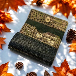 Cartera Fontaine de piel auténtica hecha a mano, tarjetero unisex compacto, diseño de piel de serpiente y negro, capacidad para 10 tarjetas y efectivo.