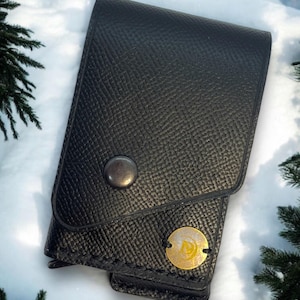 Cartera de cuero Edge hecha a mano, con expulsor de tarjetas de metal, diseño unisex delgado, capacidad para más de 4 tarjetas y efectivo, minimalista, para uso diario, color negro