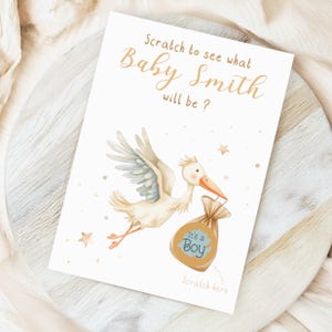 Personalised Gender Reveal Scratch Cards | He or She | Baby Announcement | Baby Shower | Stork