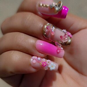 Pink princess press on nails