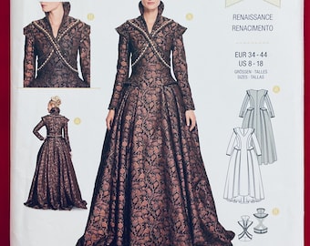 Burda 6398 Misses Renaissance Gown with Collar Overlay Sewing Pattern, Sizes 8-18
