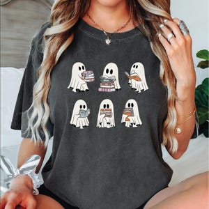 Comfort Colors Ghost Reading Books Shirt, Bookish Halloween Shirt, Teacher Librarian Halloween Gift, Halloween Book Lover, Halloween School