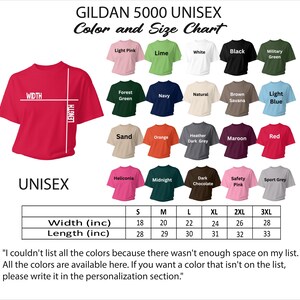 gilan 5000 unisex color and size chart