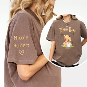 Personalized Mama Grandma Gigi Nana Pooh Bear Comfort Colors Shirt, Winnie The Pooh Mama Shirt,Sleeve Print Mom T Shirt, Custom Mama Shirt