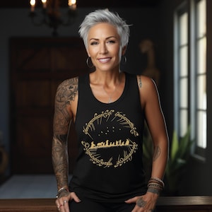 Elvish Script Ring Fellowship Racerback, Fantasy Adventure V-Neck, SJM