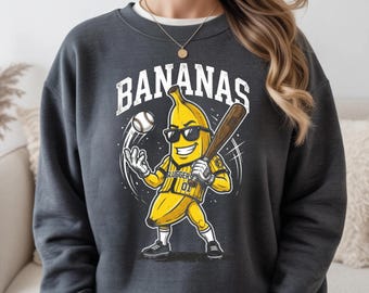 Funny Baseball Sweatshirt, Banana Mascot Hoodie, Retro Game Day Pullover