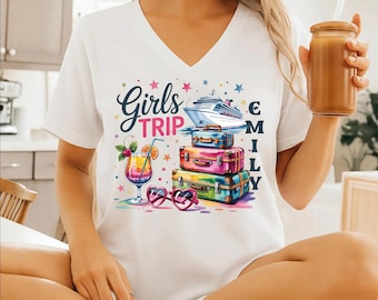 Custom Girls Trip Cruise Shirt, Personalized Name Tank, Racerback V Neck Gift