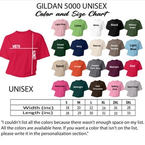 gilan 5000 unisex color and size chart
