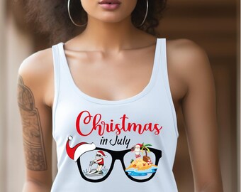Christmas in July Racerback, Santa Shirt, Vacation Shirt,Mid of Year Racerback,Summer Vacation Shirt,Summer Santa Racerback,Holiday Vacation