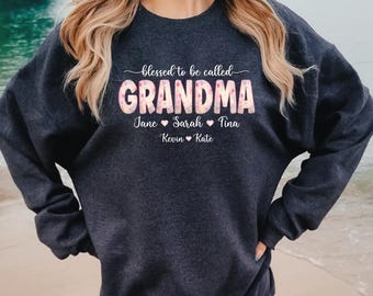 Personalized Grandma Sweatshirt, Kids Names, Floral Grandma Sweater
