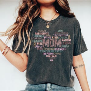 Mom Heart Word Cloud Shirt, Leopard Print Mommy Tee, Meaningful Mothers Day Gift