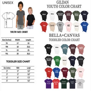 The image is a collage of various children's clothing items, including t-shirts, t-shirts, and t-shirts, along with size charts and color charts.