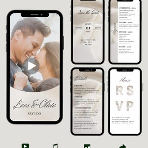 WEB Digital Wedding Invitation, Program, Details, RSVP, Canva Template, Video Invitation, BW016