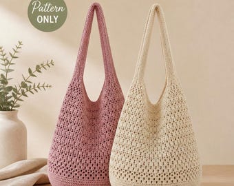 Crochet Tote Bag Pattern PDF, Beach Market Bag, Boho Shoulder Bag Pattern, Instant Download, English, French, German, Spanish, Portuguese