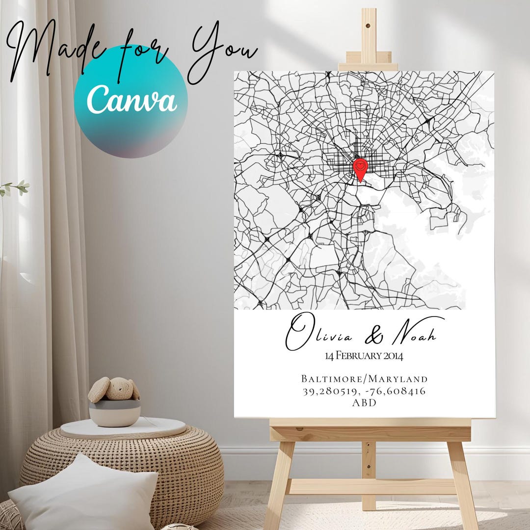 Custom Love Location Map Print, Personalized Couple Coordinates Poster ...