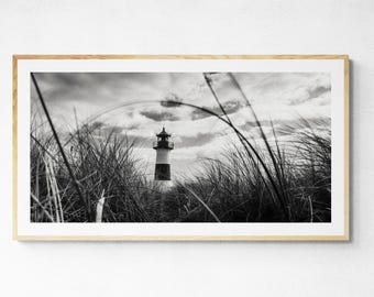 Black & White Lighthouse in Grasses - Coastal Fine Art Photography Print