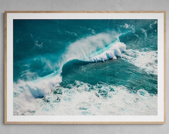 Ocean Wave Aerial Photography Print: Turquoise Coastal Wall Art