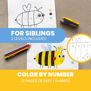 Spring Color by Number for Siblings, 2 Difficulty Levels (PDF Download) Ages 3–6