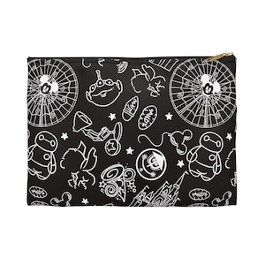 Bolsa de accesorios negra con dibujos animados, divertida bolsa de maquillaje, organizador de viaje