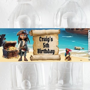 Pirate Water Bottle Label Editable Printable Boy Favor Digital Template Black Gold Treasure Chest Birthday Party Dreadlocks Hair PBDRE1WB