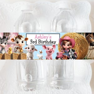 Girl Birthday Farm Animals Water Bottle Label Editable Printable Barnyard Animals Party Favor Digital Template Ranch Farmgirl Label GBFA1WBL