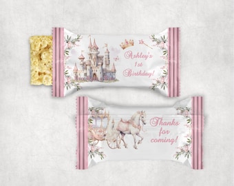 Once Upon a Time Birthday Rice Krispies Squares Wrapper, Editable Printable Princess Party Favor Digital Template PPOUAT1RKSW