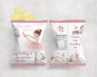 Ballet Chip Bag, Editable Printable Ballerina Birthday Party Favor Digital Template, Tutu Favor for Girls GBBD1CB