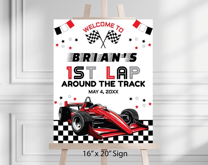 Racecar Birthday Welcome Sign, Editable Printable Racing Poster Digital ...