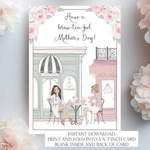Afdrukbare Moederdagkaart, Afternoon Tea Moederdagkaart Instant download pdf, Pink Floral Have a brew-tea-full Moederdagkaart MDCTEA2
